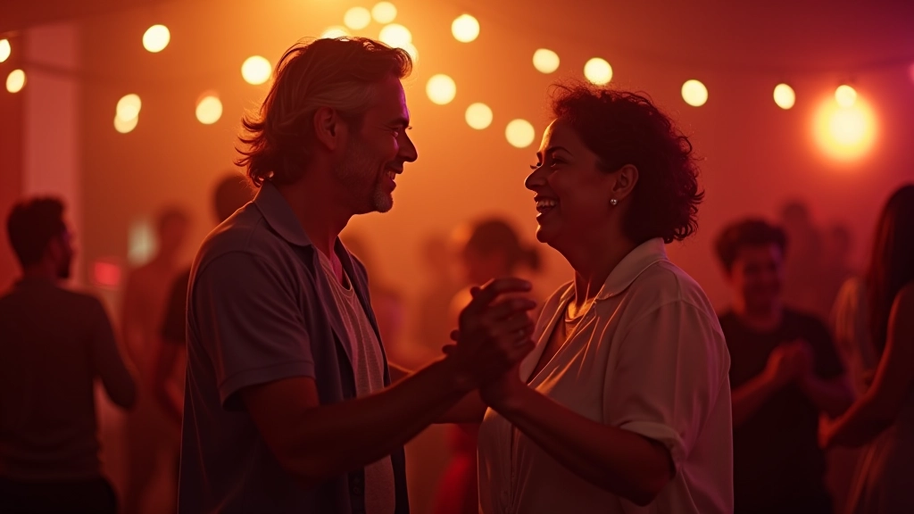 Adults over 45 enjoying bachata dancing together at a social dance event
