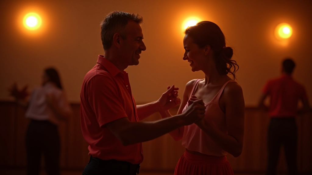 Close-up of couple dancing bachata with proper posture and connection, showing body positioning technique