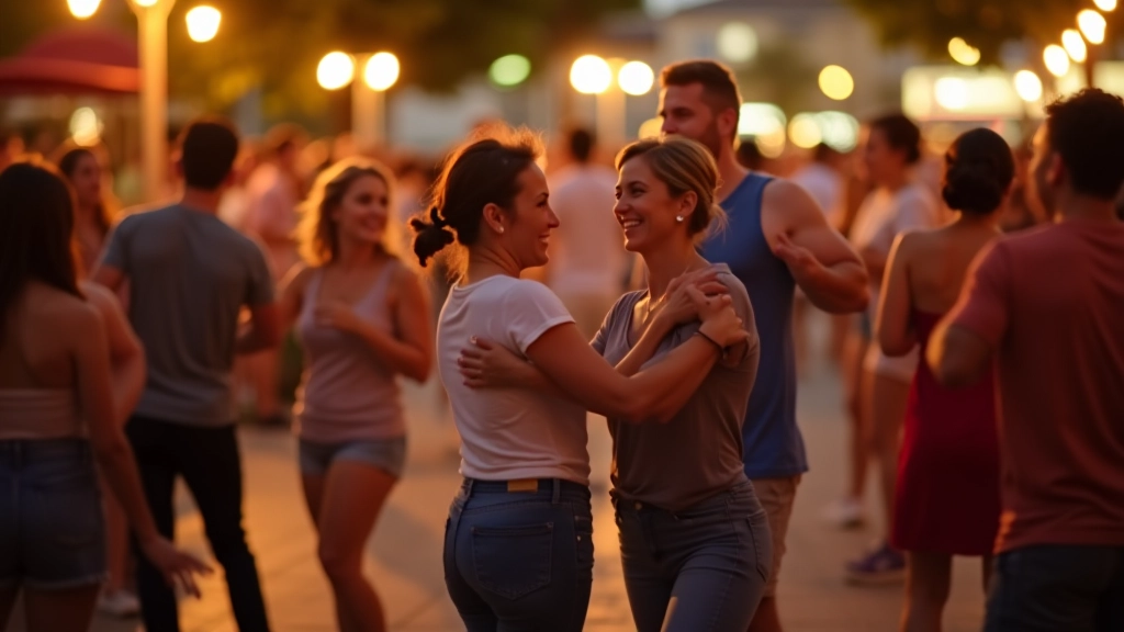 Outdoor dance social event in Cascais with adults dancing together